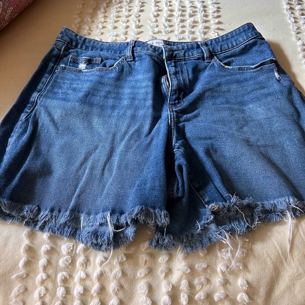 Blue Jean Shorts with Distressed Frayed Hem